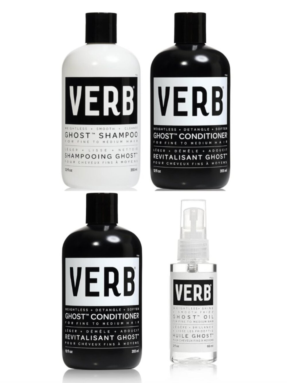 4x NEW VERB Ghost Shampoo & Conditioner & Hair Oil Set, FULL SIZE 12 fl oz